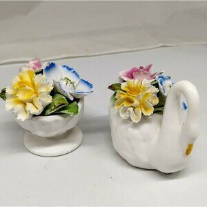 Vintage Royal Stratford Bone China Floral Swan & Basket 1970's